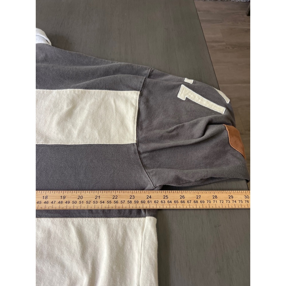 Guinness Mens Striped Rugby Shirt XXL Grey Cream Cotton Elbow Patches 1759 Harp - Picture 9 of 10